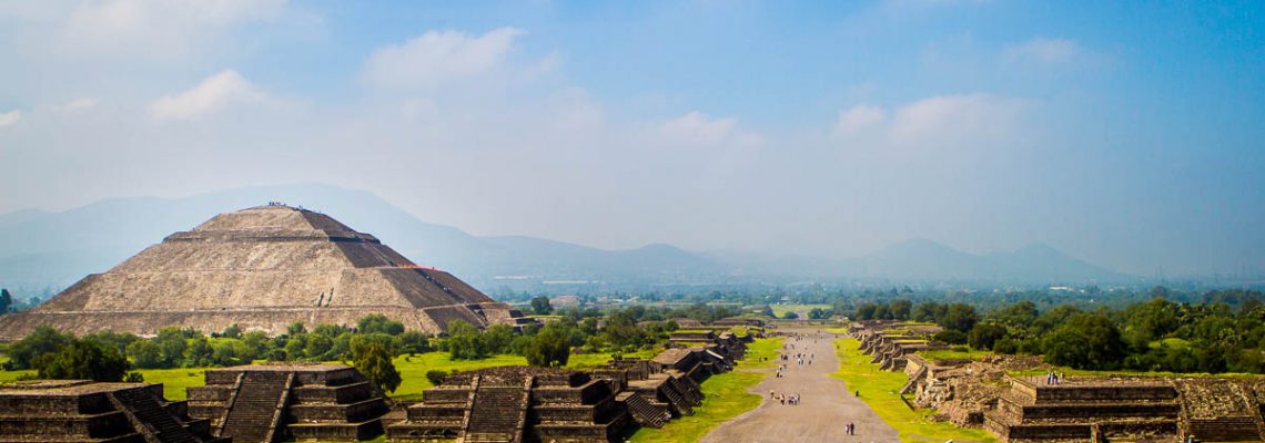 Teotihuacan's Pyramid of the Sun and Avenue of the Dead, as viewed from the Pyramid of the Moon.